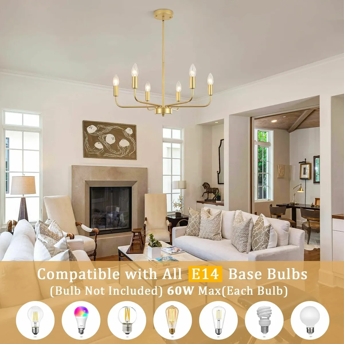 Gold Chandelier 6 Lights Modern Chandeliers - Image 4