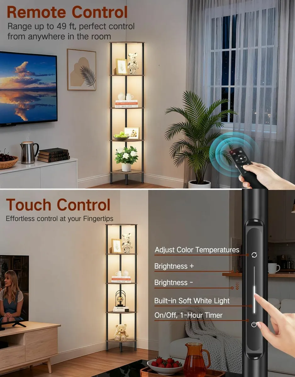 5 Tier Floor Lamp with Shelves LED Light Touch - Image 3