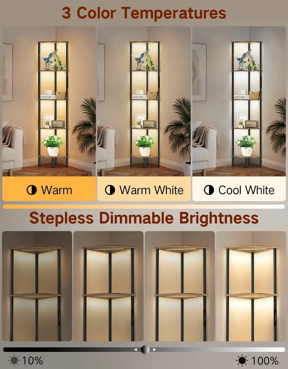 5 Tier Floor Lamp with Shelves LED Light Touch - Image 4