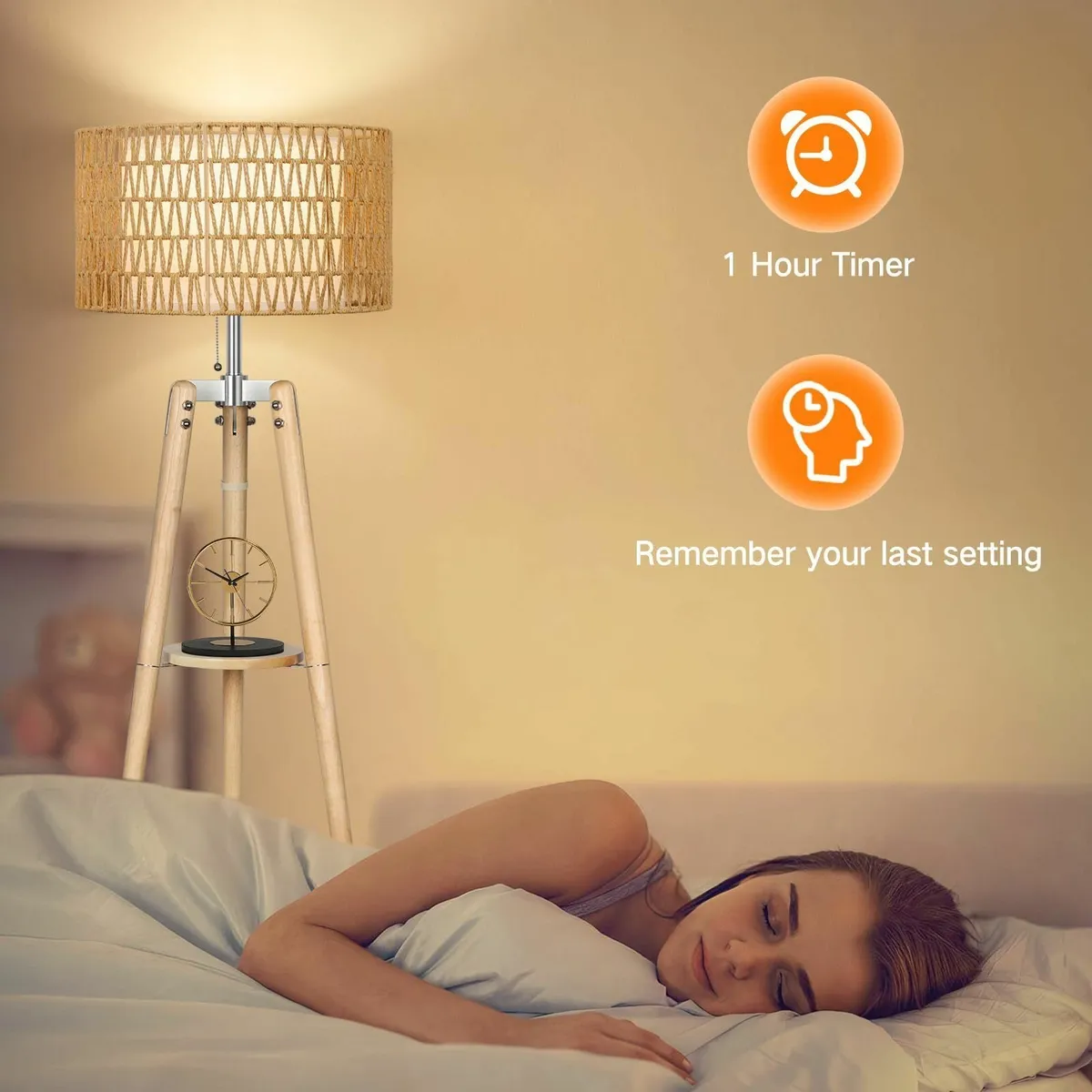 Wood Tripod Floor Lamp with Rattan Linen Double - Image 4