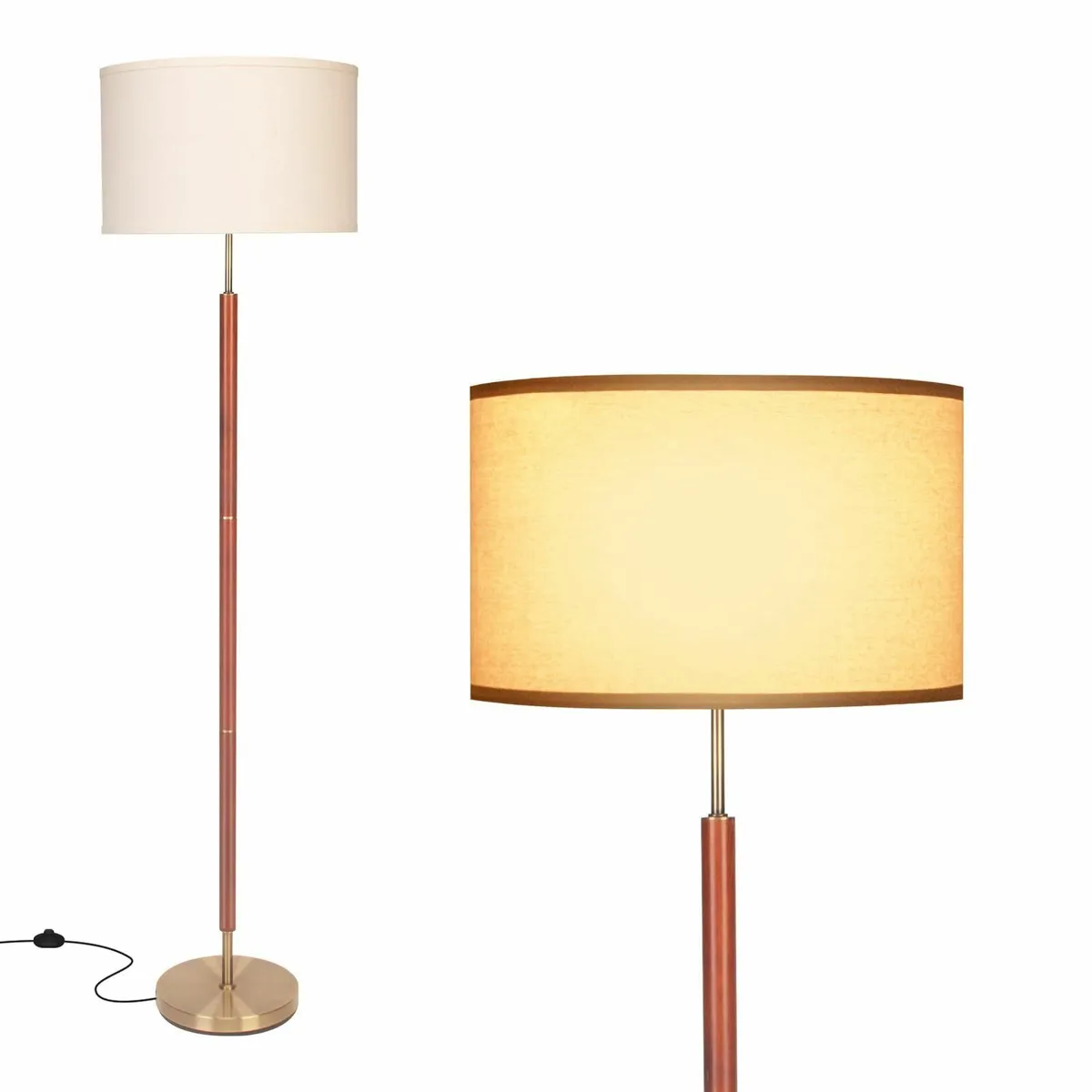 Floor Lamp Drum Shade Tall with Walnut Wood - Image 1