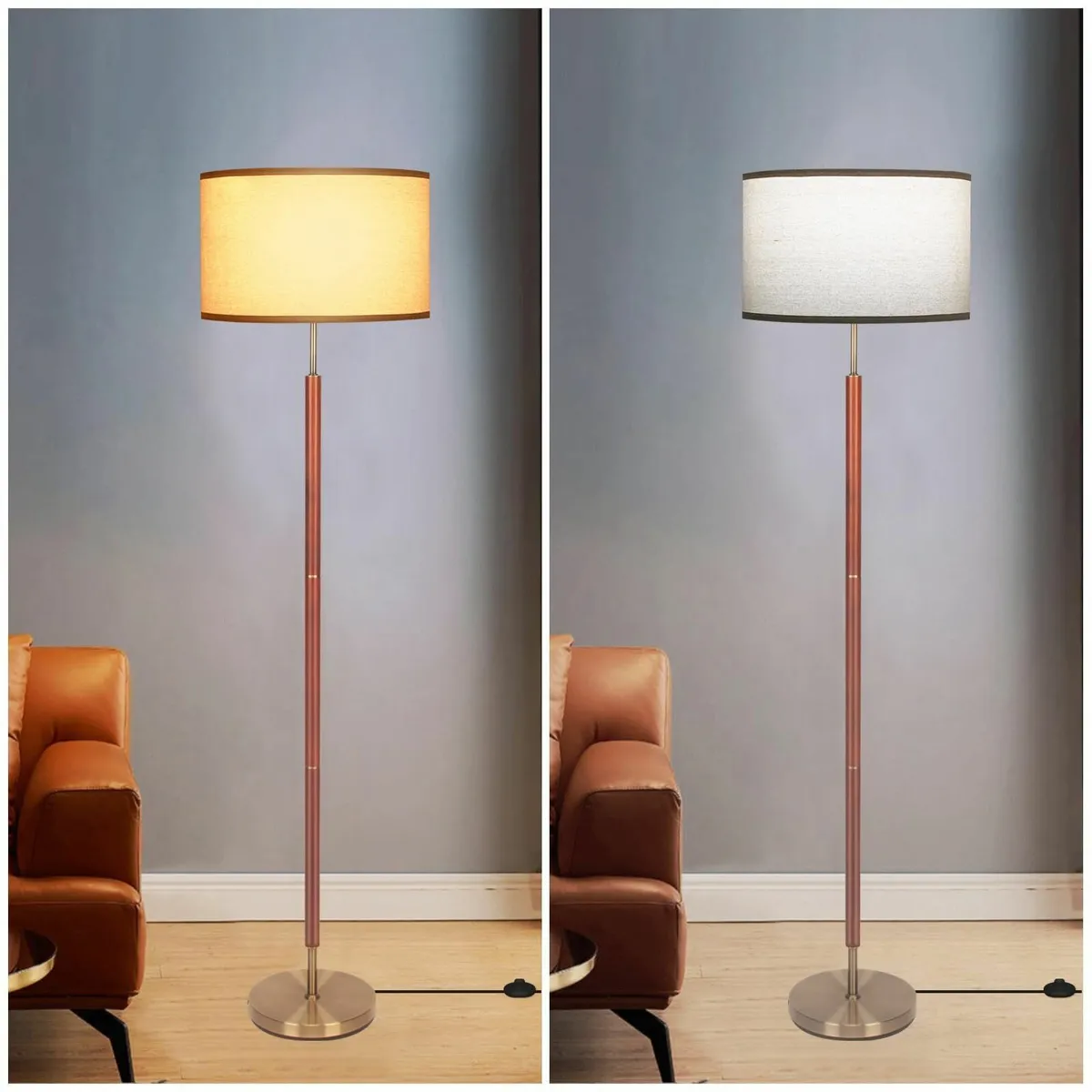 Floor Lamp Drum Shade Tall with Walnut Wood - Image 2