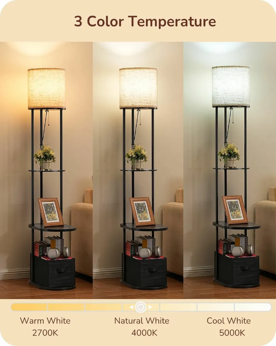 Floor Lamp with Shelves Storage Drawer 3 Color - Image 4