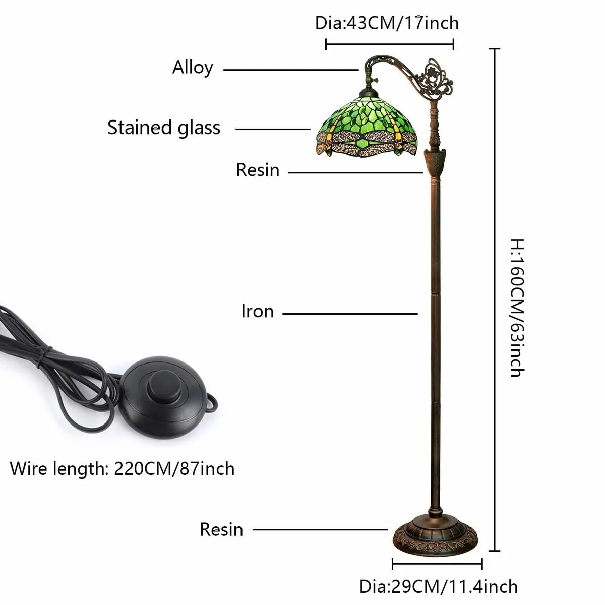Tiffany Floor lamp Green Dragonfly Stained Glass - Image 4