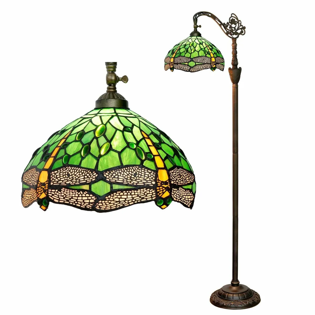 Tiffany Floor lamp Green Dragonfly Stained Glass - Image 1