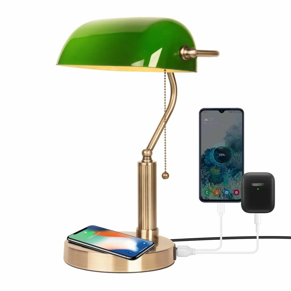 Bankers Office Desk Lamp Vintage Green Glass - Image 1