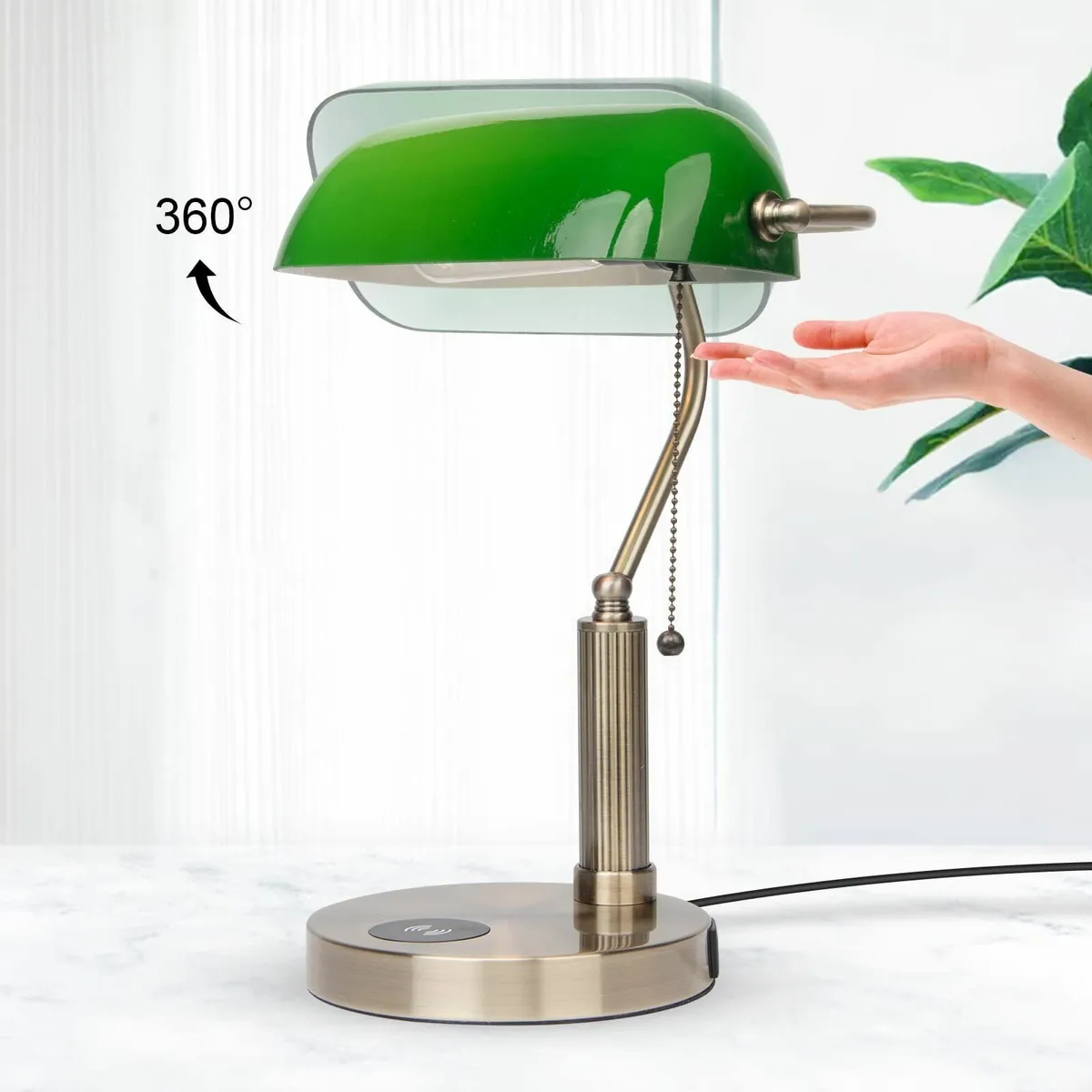 Bankers Office Desk Lamp Vintage Green Glass - Image 4