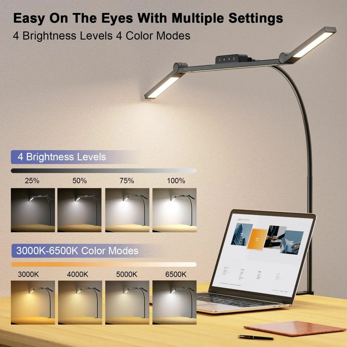 LED Desk Lamp 24W Lights for Home Office 1200LM - Image 3