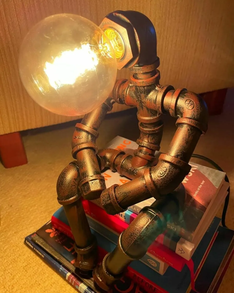 Water Pipe Table Lamp Robot Style- Retro Industria - Image 3