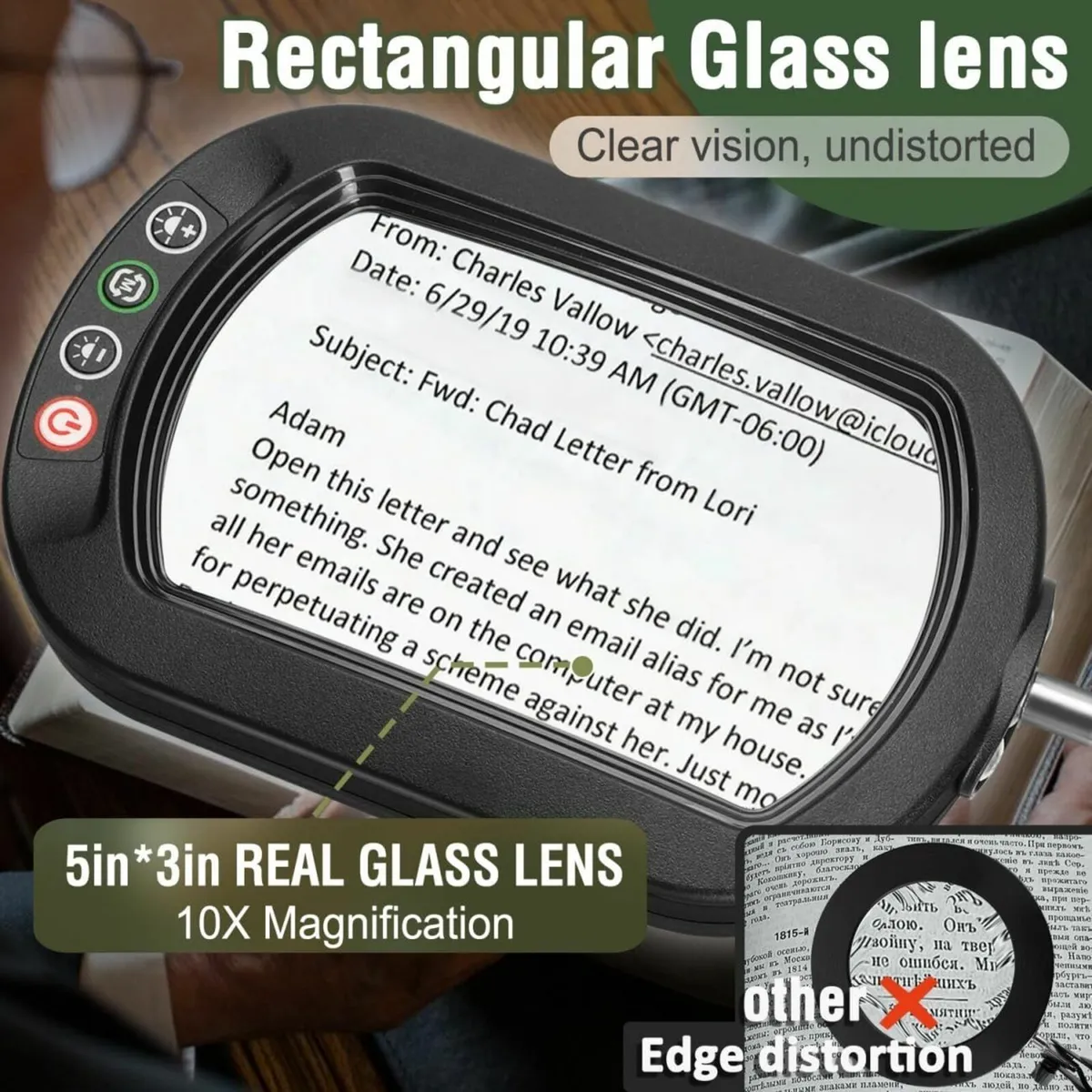 10X Rectangle Magnifying Glass with Light and - Image 2