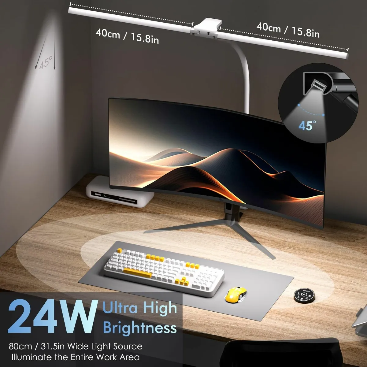 24W 80cm Dual Head Clip On Desk Lamp Daylight - Image 2