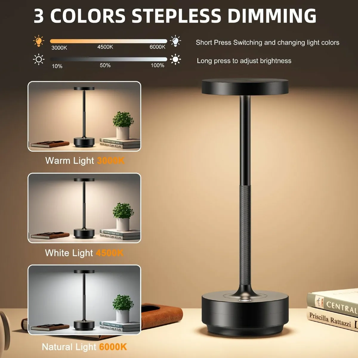 2Pack Cordless Table Lamp Rechargeable LED - Image 4