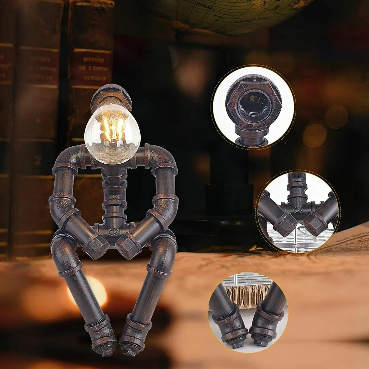 Water Pipe Table Lamp Robot Style- Retro Industria - Image 2