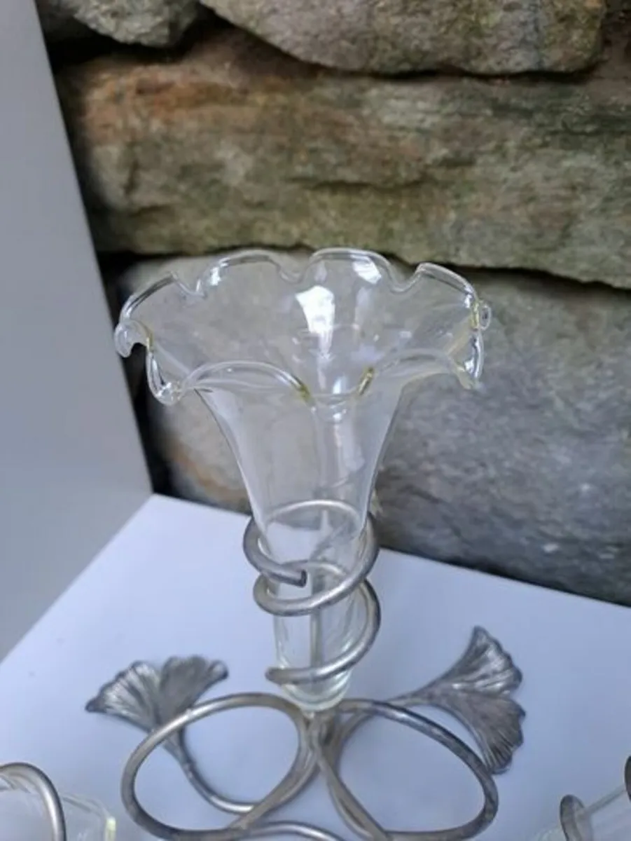 4 branch Silver and glass flower holder - Image 3