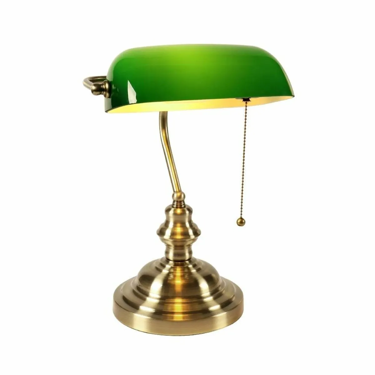 Green Glass Bankers Desk Lamp with Pull Chain - Image 1