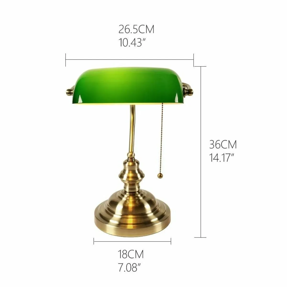 Green Glass Bankers Desk Lamp with Pull Chain - Image 3
