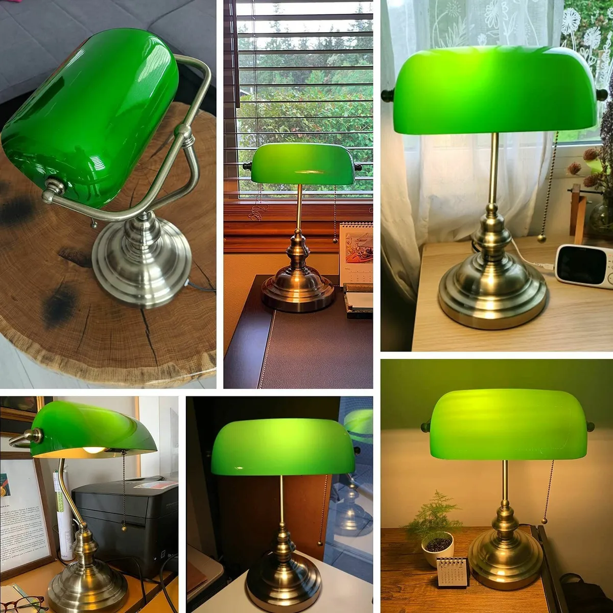 Green Glass Bankers Desk Lamp with Pull Chain - Image 4