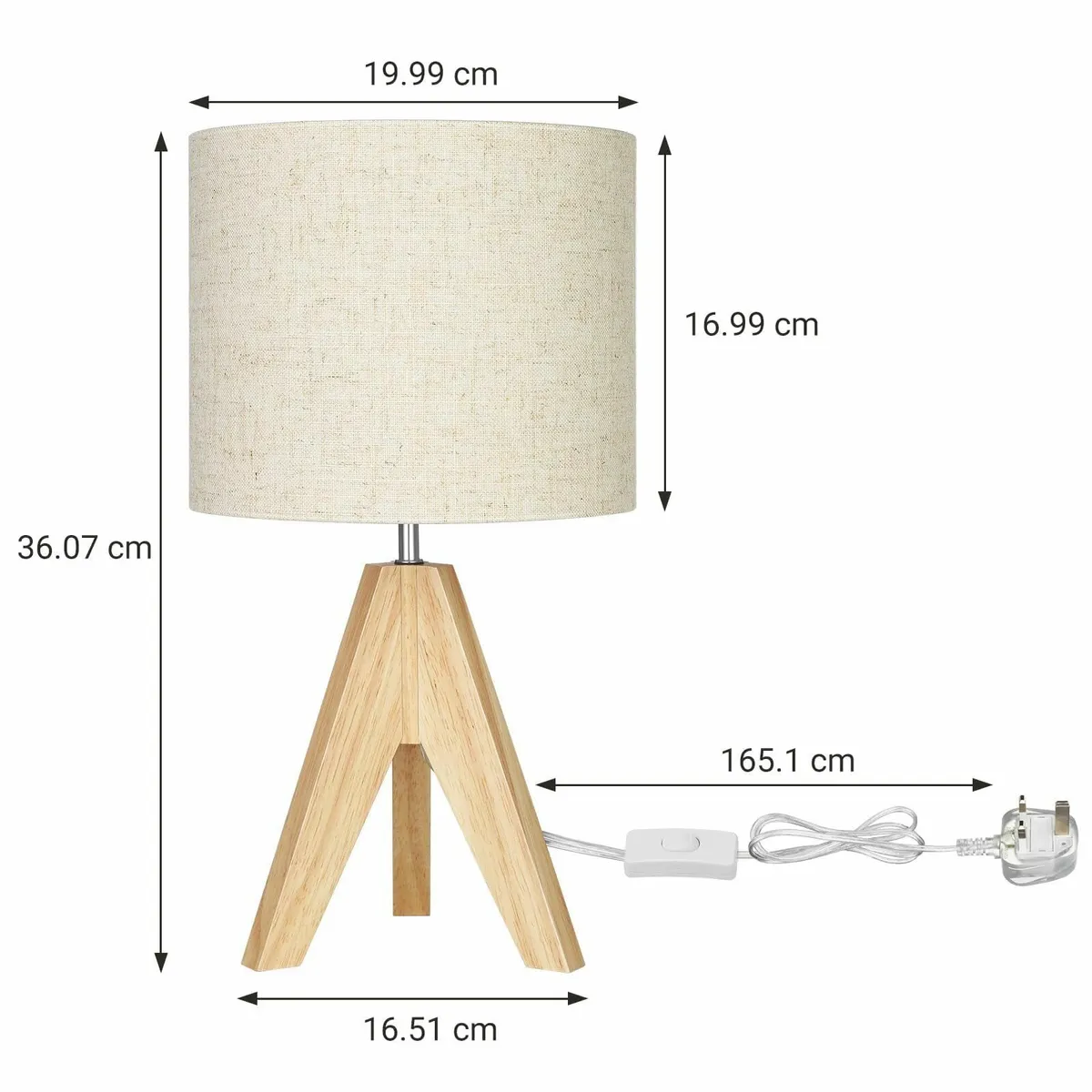 Bedside Lamps Set of 2 Wood Table Lamp Tripod - Image 2