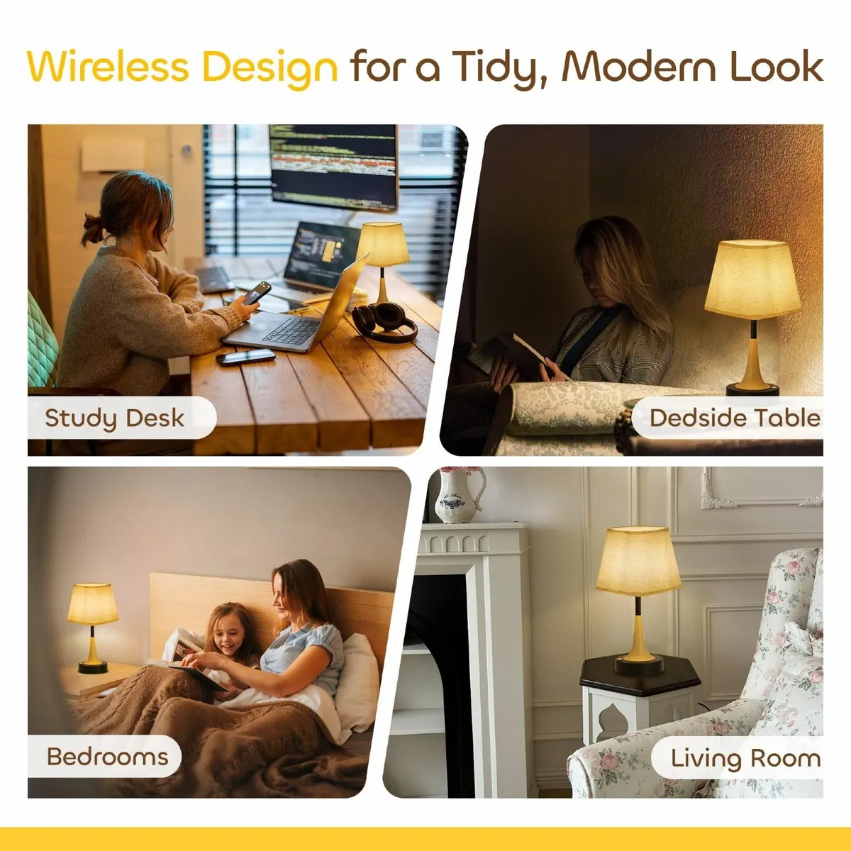 2 Pack Rechargeable Cordless Bedside Lamps Touch - Image 2