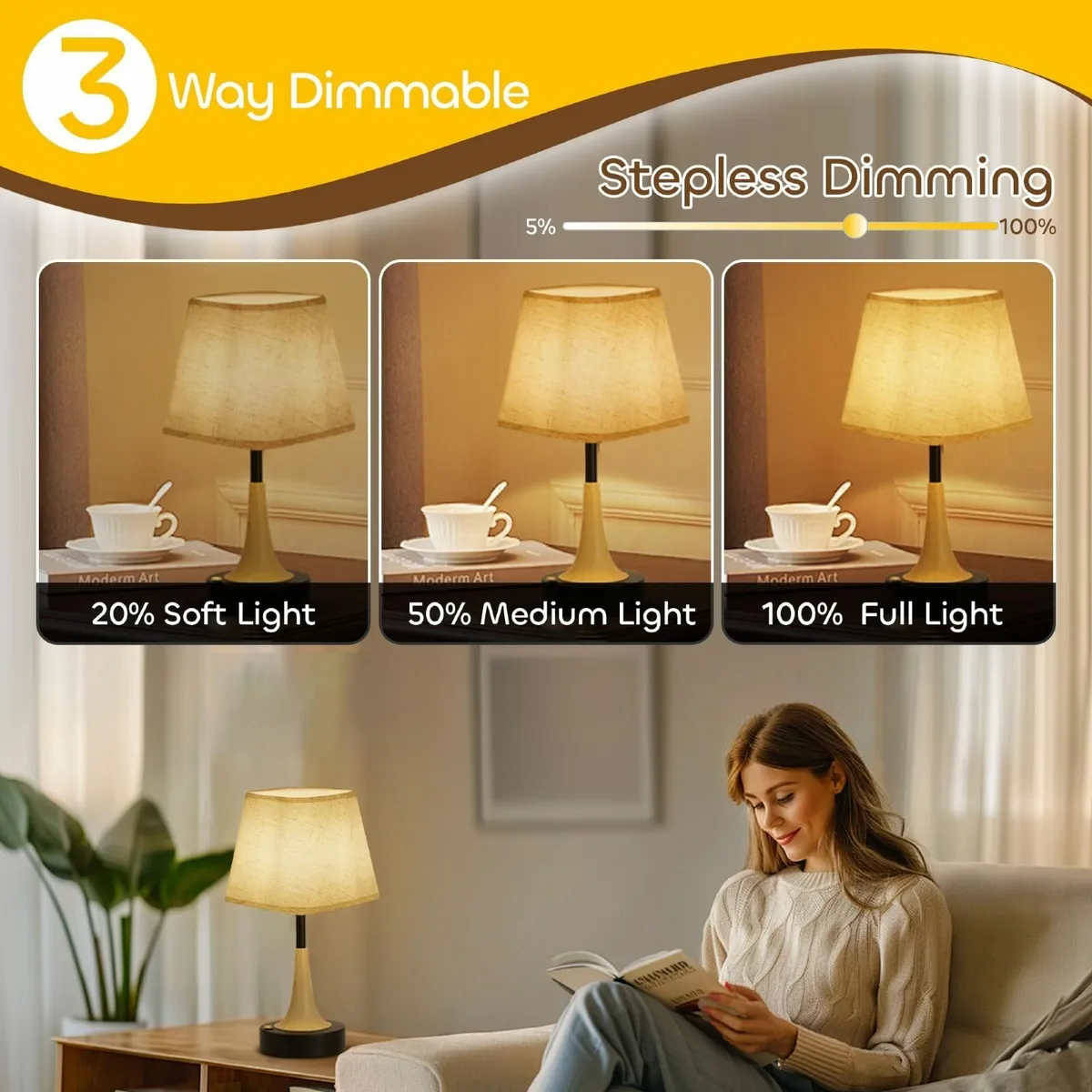 2 Pack Rechargeable Cordless Bedside Lamps Touch - Image 3