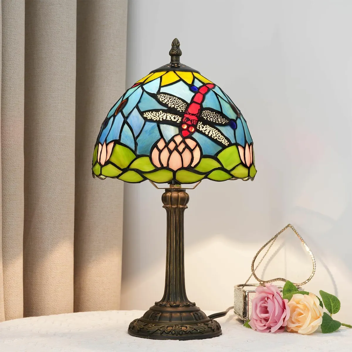 Tiffany Style Stained Glass Table Lamp Lotus - Image 2