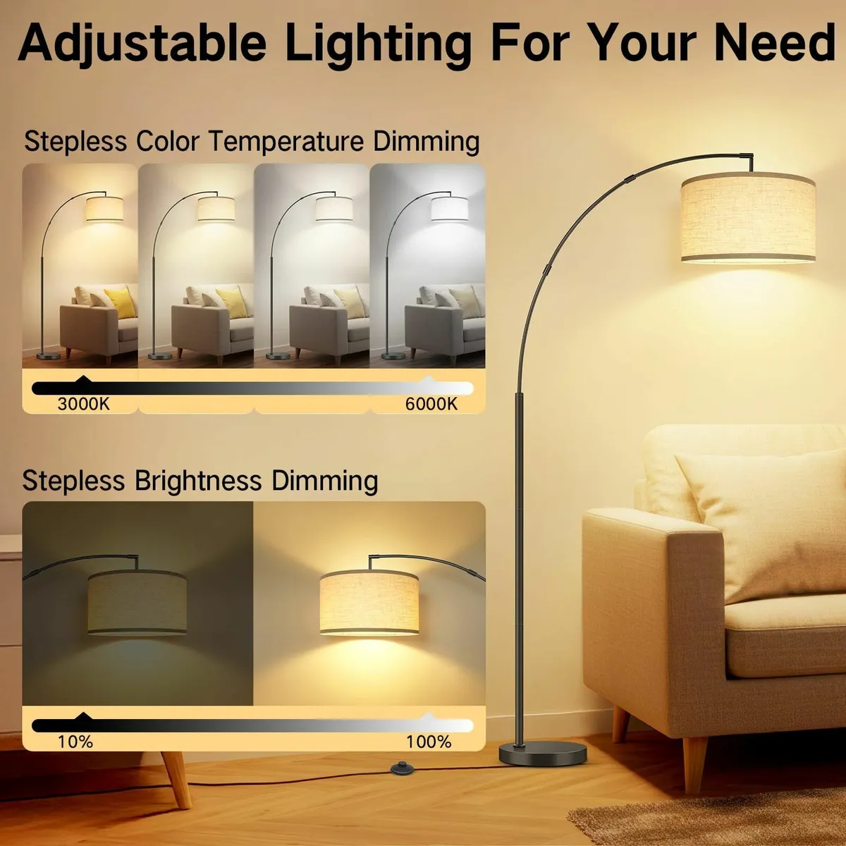 Arc Floor Lamps with Adjustable Lampshade Angle - Image 2