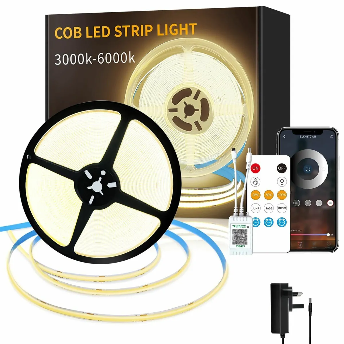 COB LED Strip Lights 3000K 20M 24V Dimmable Warm - Image 1