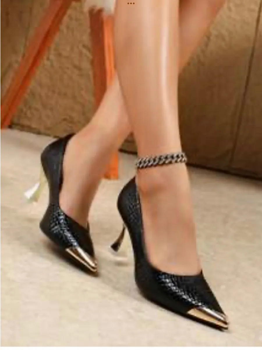 Ladies shoes with gold heels and toe caps