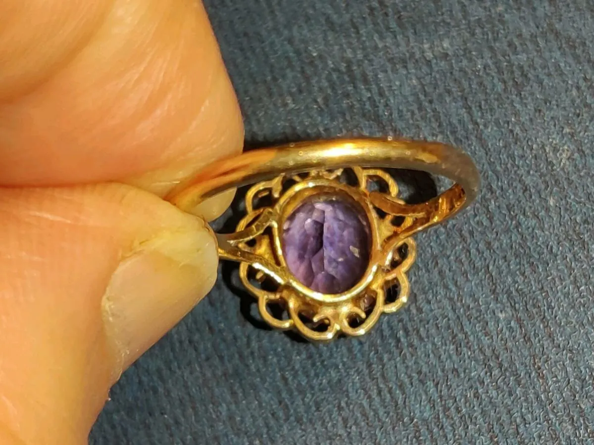 EDWARDIAN OVAL AMETHYST FLORAL, 9CT Gold Ring ! - Image 4