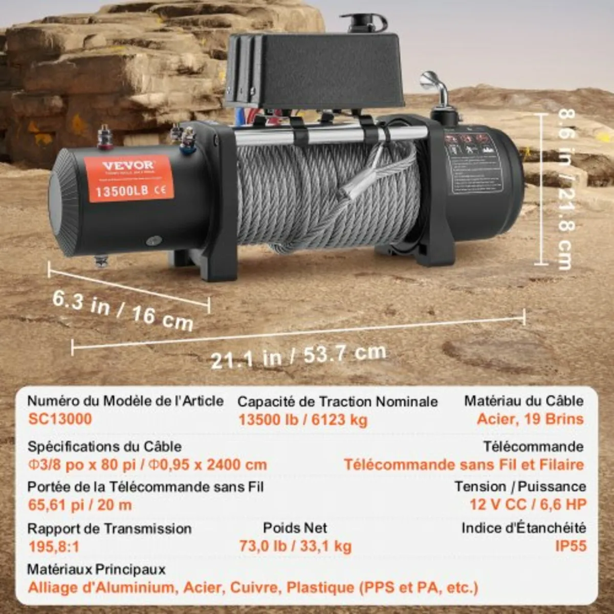 Electric Winch Truck 6123.5 kg Steel Cable IP65 Wa - Image 3