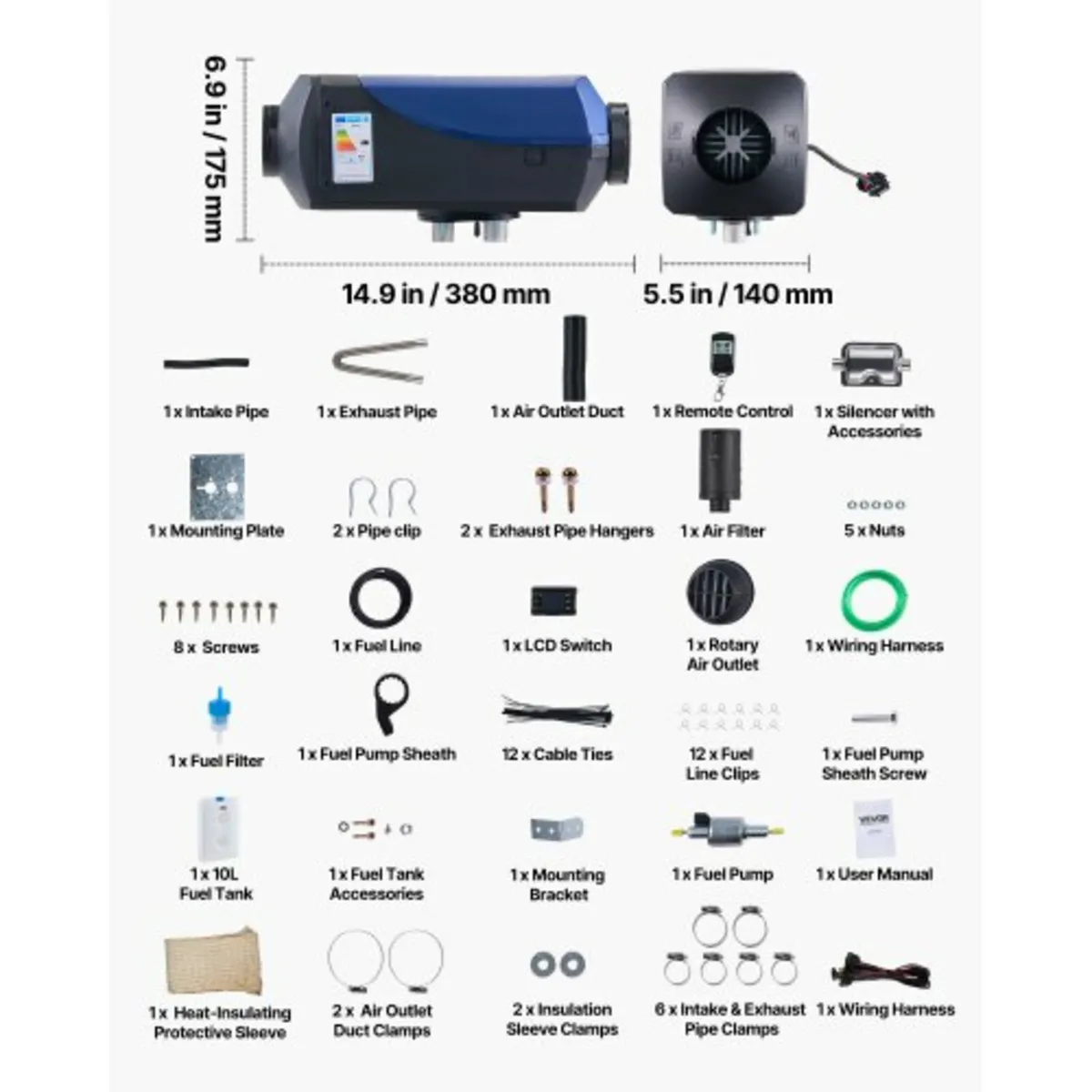 Heater, 12-24V 5-8KW Portable Diesel Air Heater w - Image 4