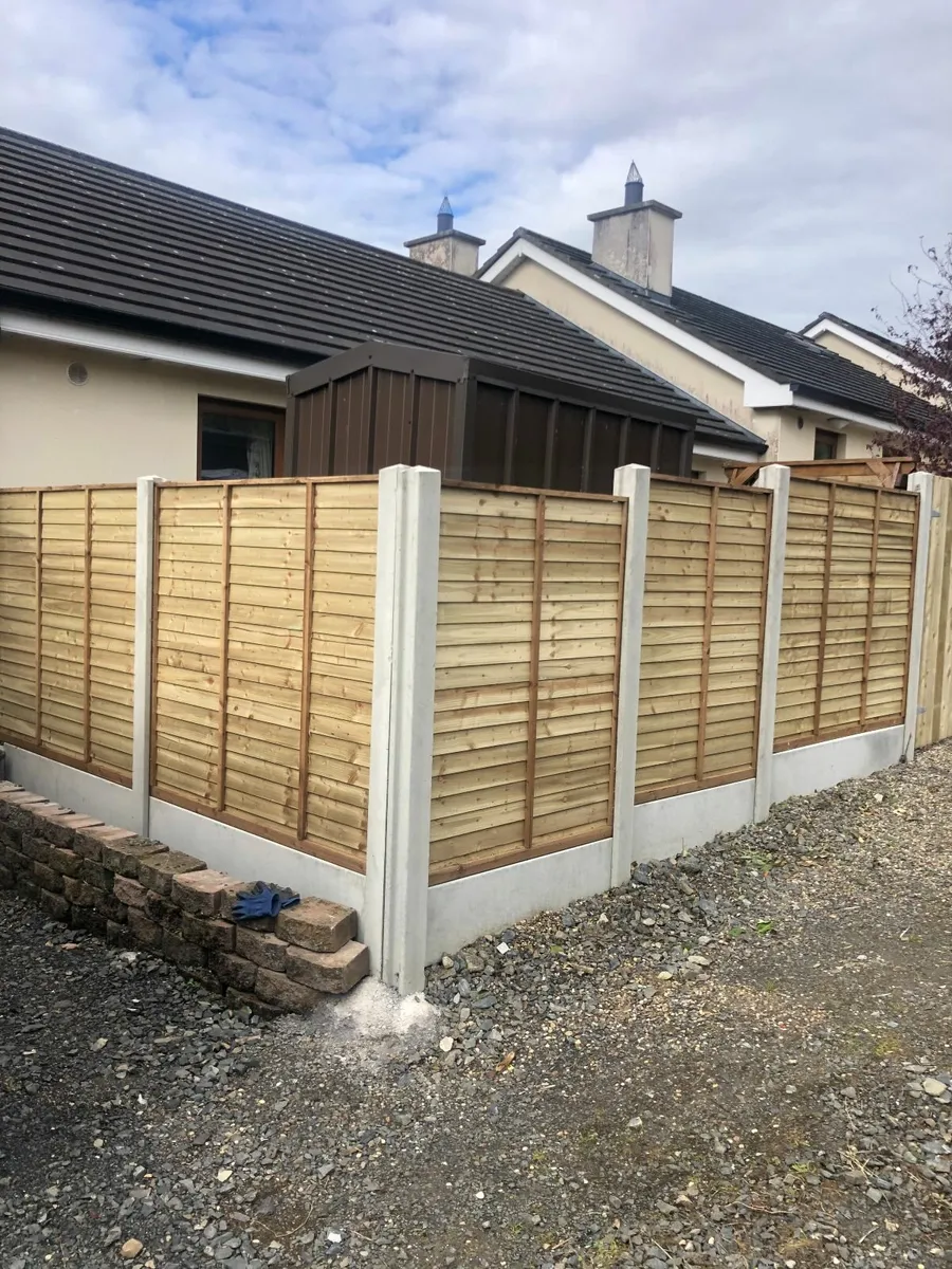 Concrete Fence Posts, Timber Panels. - Image 1