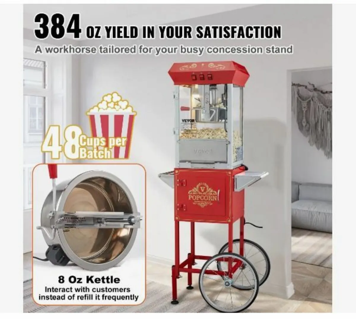 Popcorn Maker with Cart, 850W - Image 3