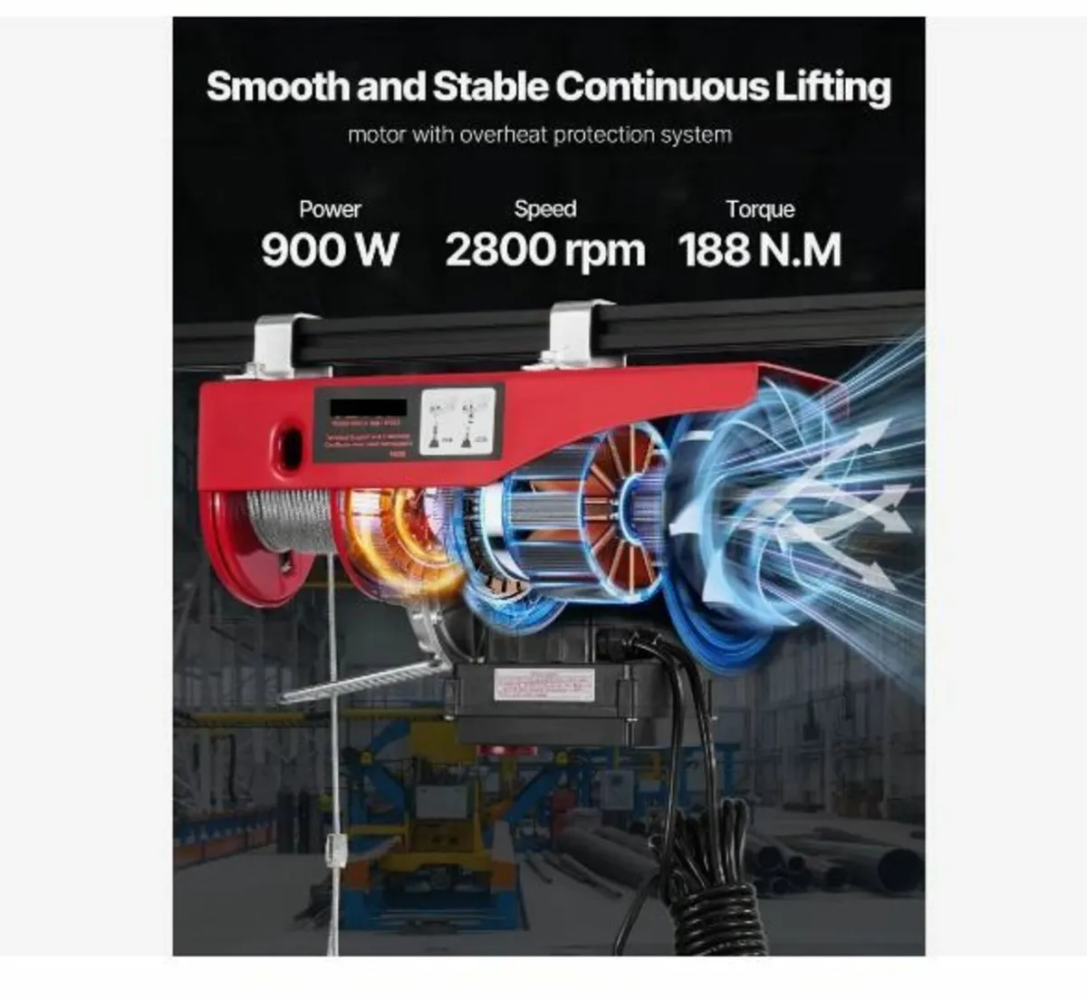 Electric Hoist Crane Winch 598.7 kg 9997.4 cm - Image 4
