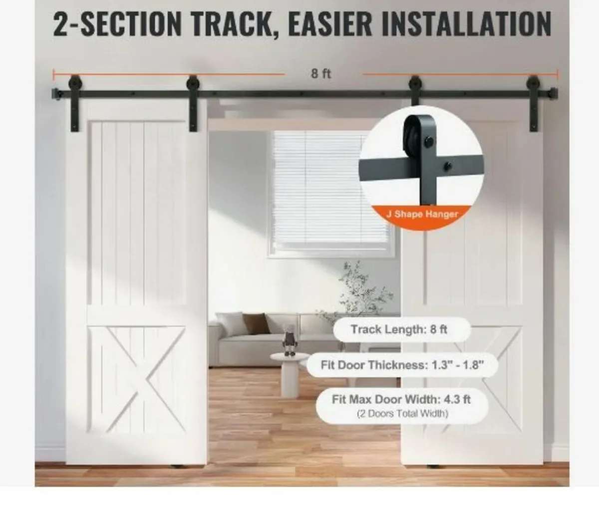 243.8 cm Sliding Barn Door Hardware Kit - Image 2