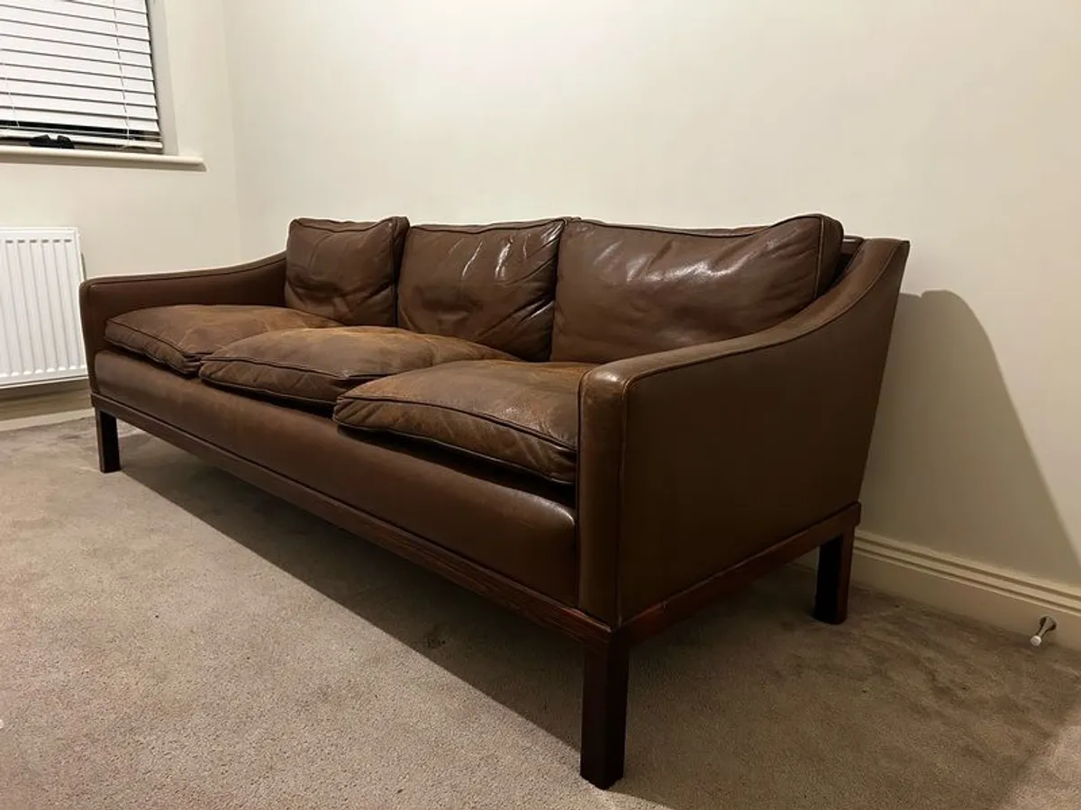 Brown Leather The President Mid Century Sofa by Ingemar Thillmark for OPE-Mobler - Image 1