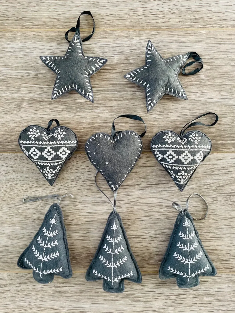 Grey Felt Decorations - Star, Heart-shaped, Tree