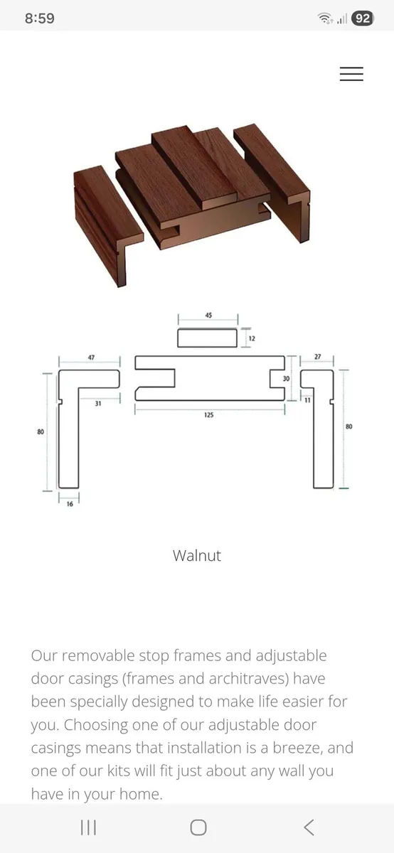 Walnut Adjustable Door Frames x4 available