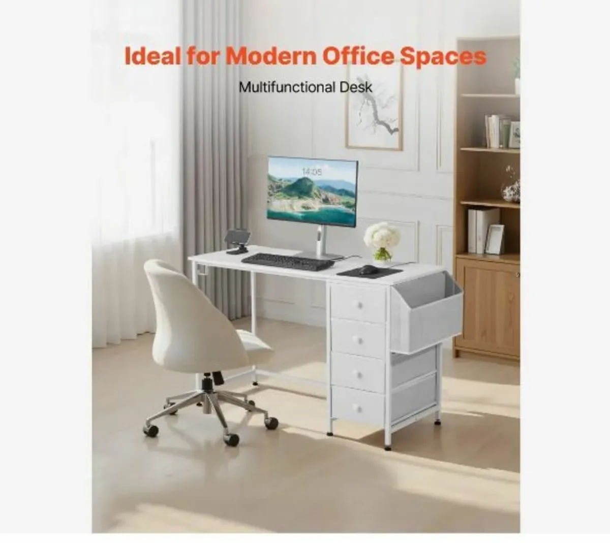 Computer Desk with Fabric Drawers, 120 cm - Image 2