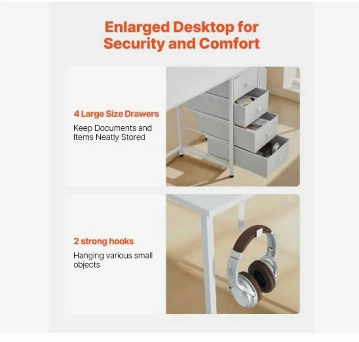 Computer Desk with Fabric Drawers, 120 cm - Image 4