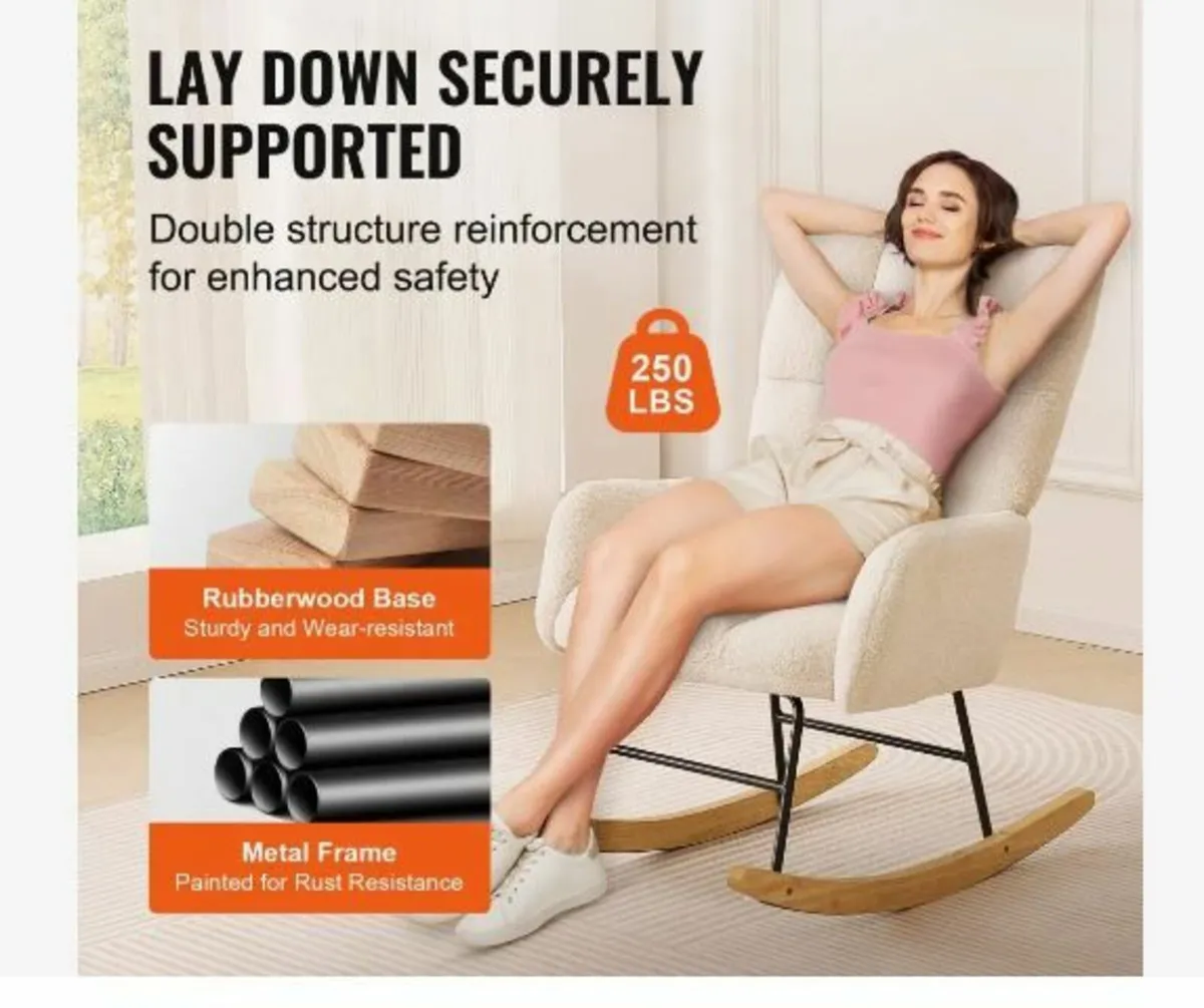 Nursery Rocking Chair, 250 lbs Weight Capacity - Image 2