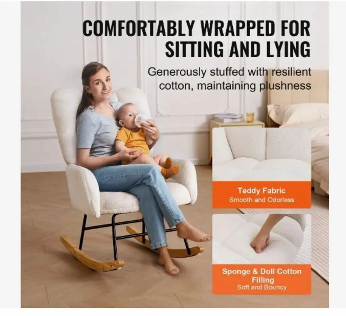 Nursery Rocking Chair, 250 lbs Weight Capacity - Image 3