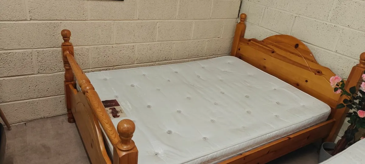 Solid Pine Double Bed + Mattress - Image 2