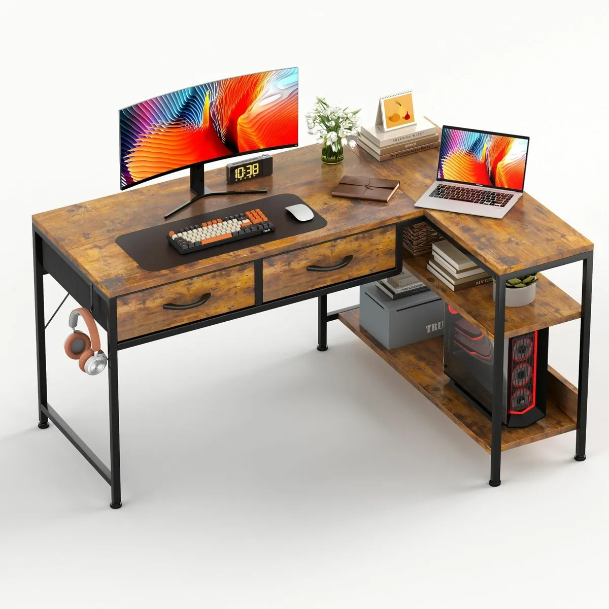 L Shaped Computer Desk 100CM Office Shelves - Image 1