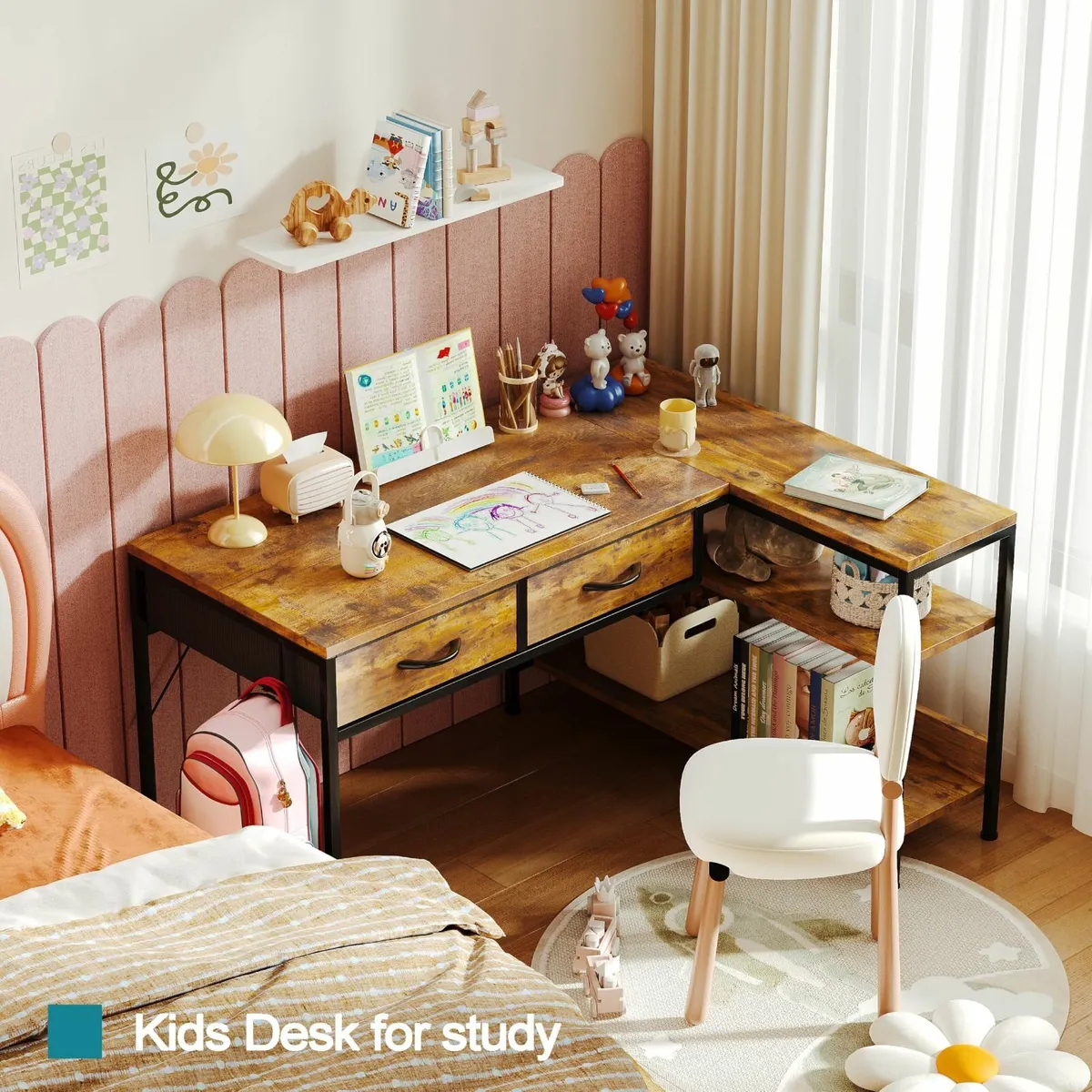 L Shaped Computer Desk 100CM Office Shelves - Image 4