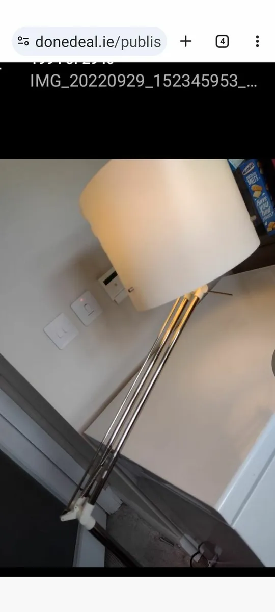 Tall Chrome floor lamp with swing down position - Image 1