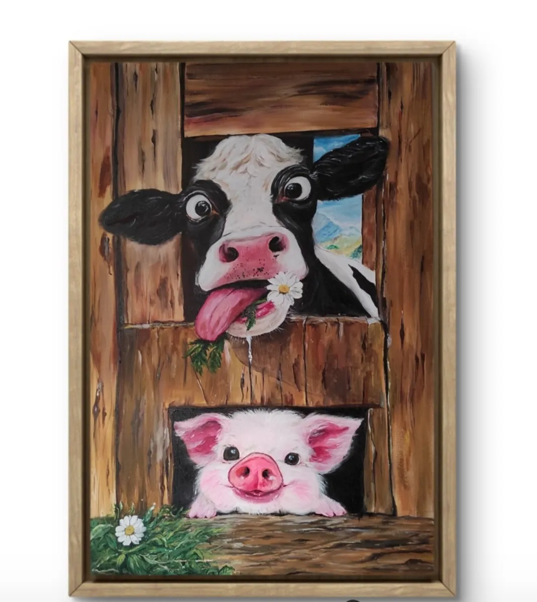 Acrylic painting 'Playful Cow and Piglet' - Image 2