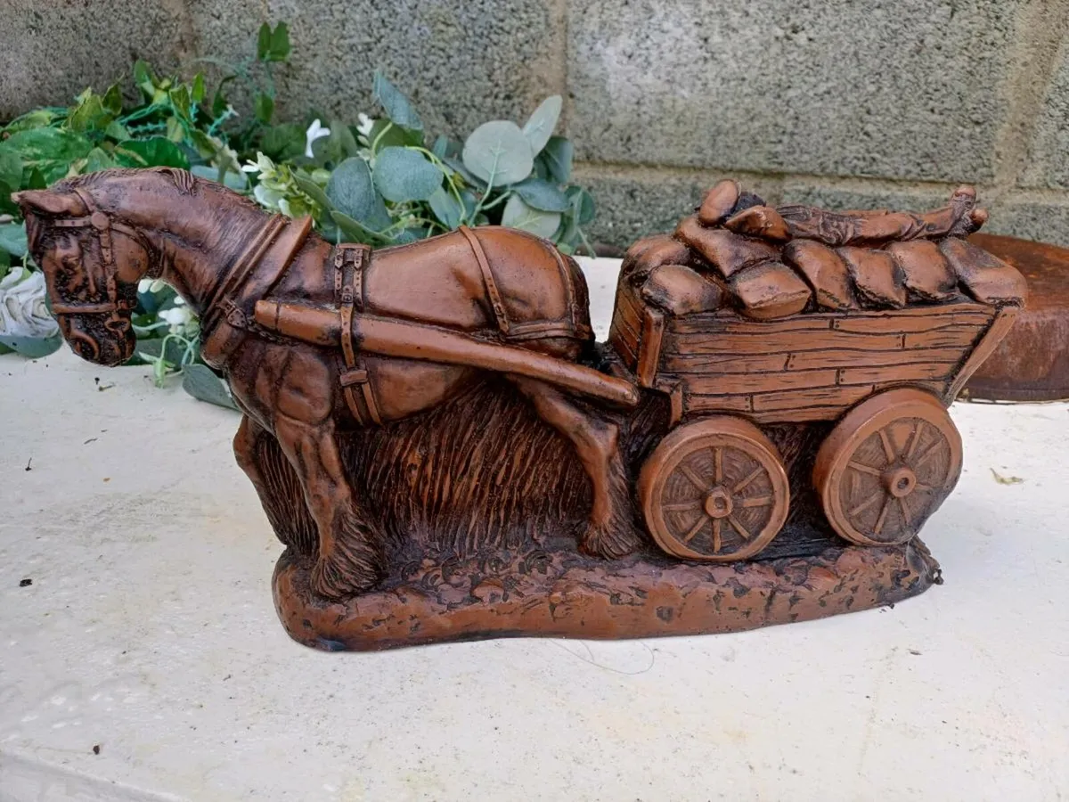 Vintage Horse & Cart Sculpture - Image 1