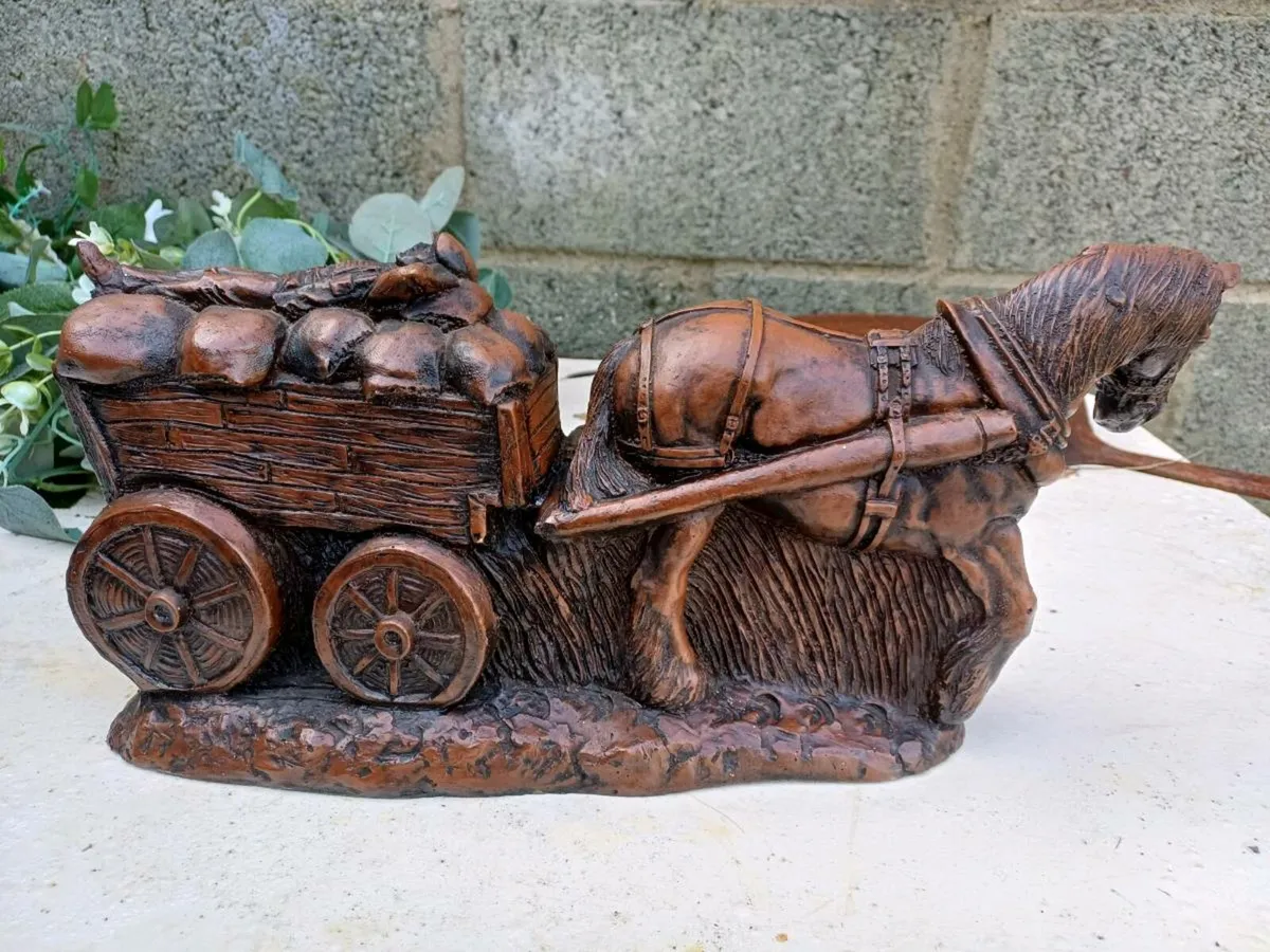 Vintage Horse & Cart Sculpture - Image 2