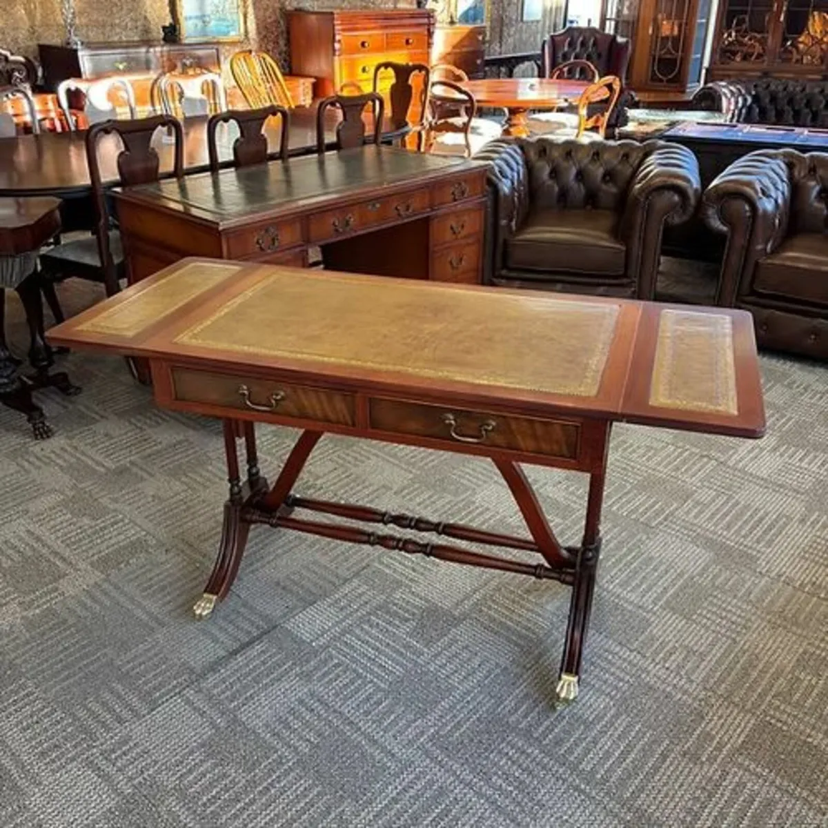 Fabulous mahogany leather top drop leaf writing